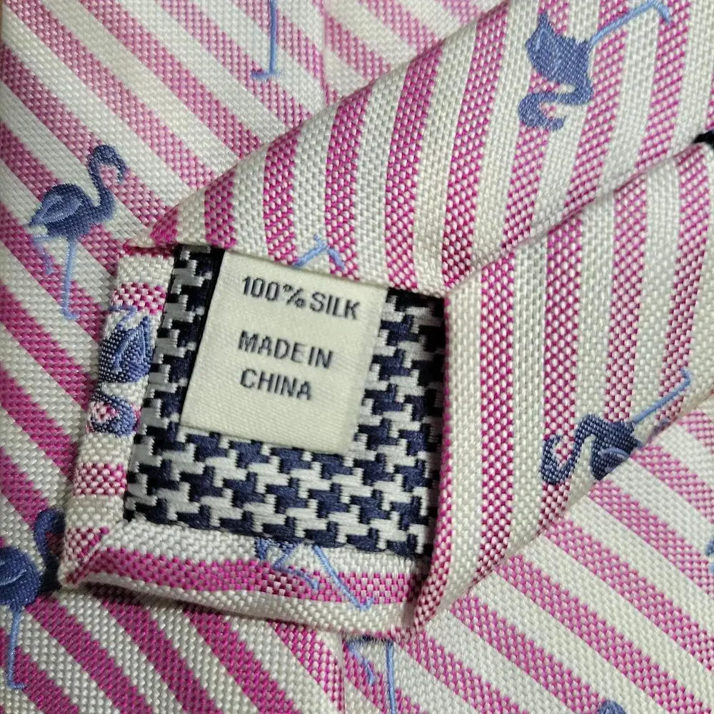 NWT Jos. A. Bank 1905 Silk Neck Tie Pink Striped Blue Flamingo Birds
